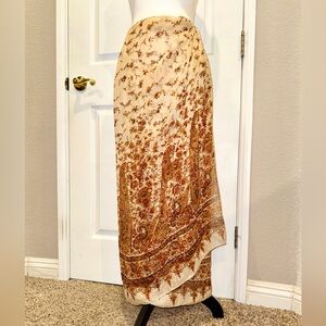EMANUEL Emanuel Ungaro Boho Brown Beige Silk Paisley Wrap Maxi Skirt S - Vintage